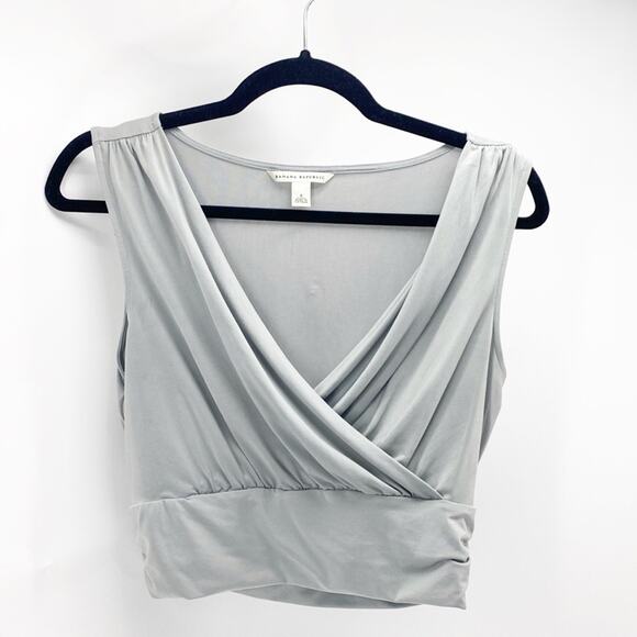 Banana Republic Jersey knit draped front cropped top blue grey in color size S - Picture 1 of 3